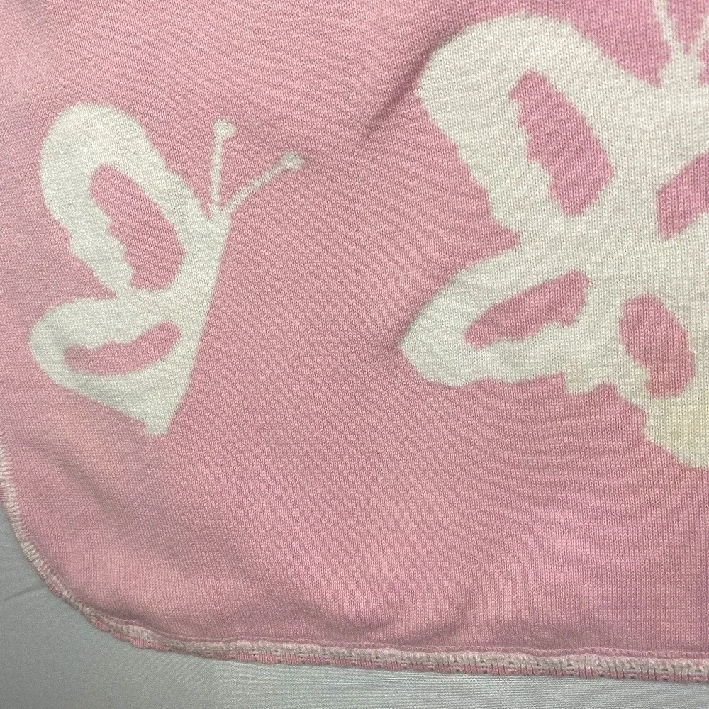 Pottery Barn Kids Knitted Pink Butterfly Blanket 30 X 40